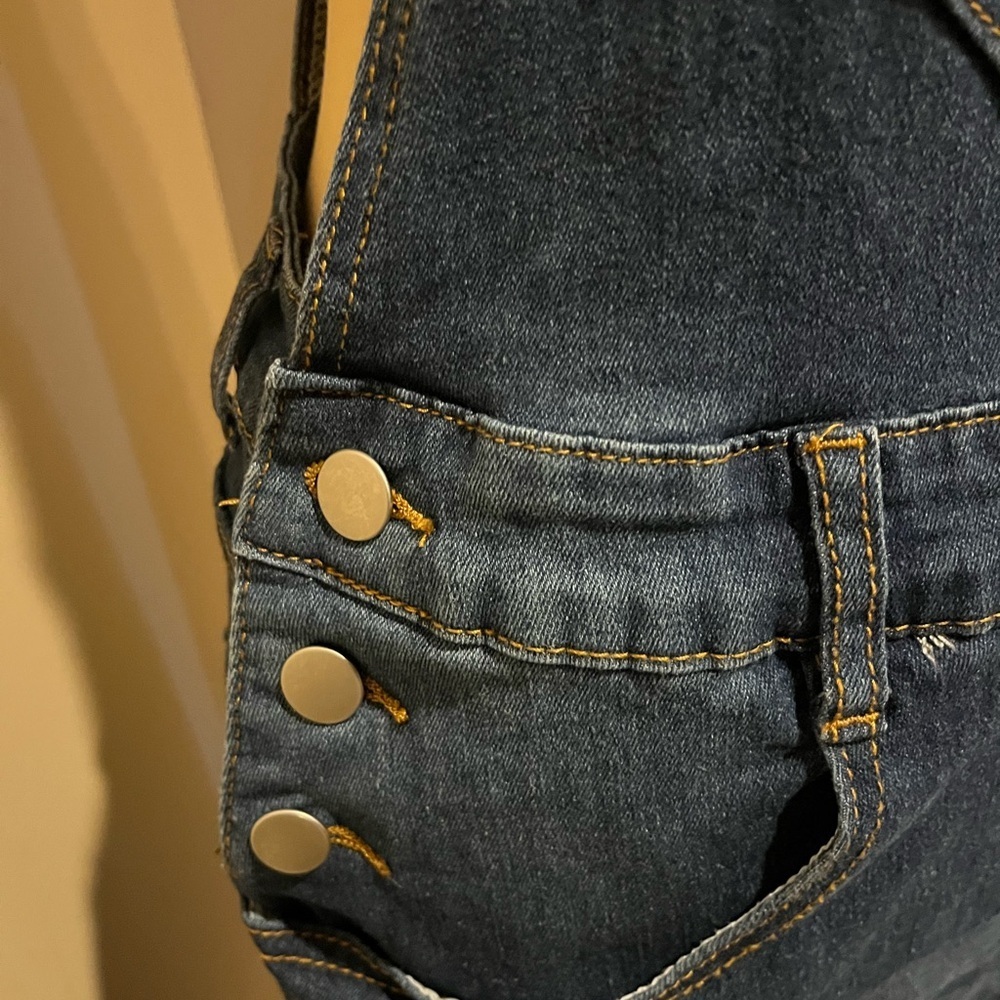 Distressed Denim Overall Mini Dress, 1X - Picture 6 of 14